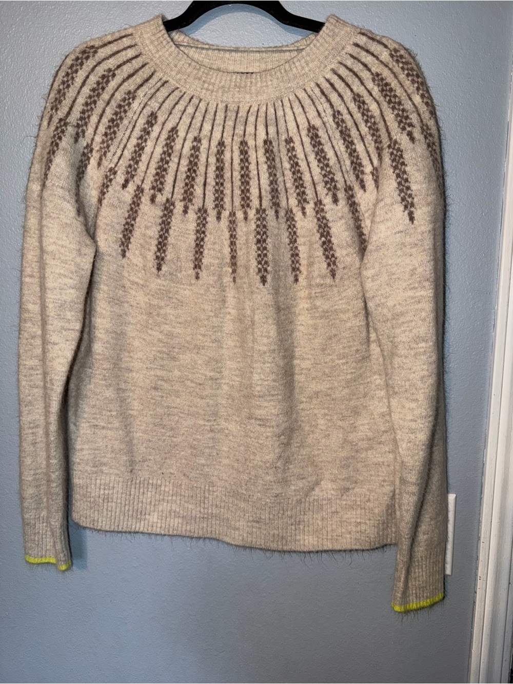 Vero Moda Cream Fair Isle Yoke Sweater with Brown Accents